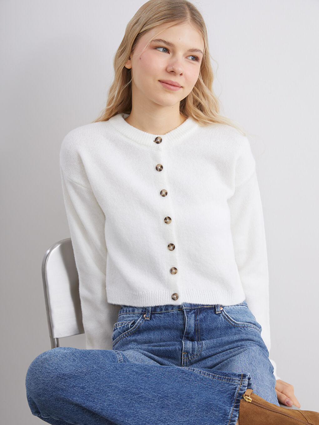 Crew Neck Women's Knitwear Cardigan