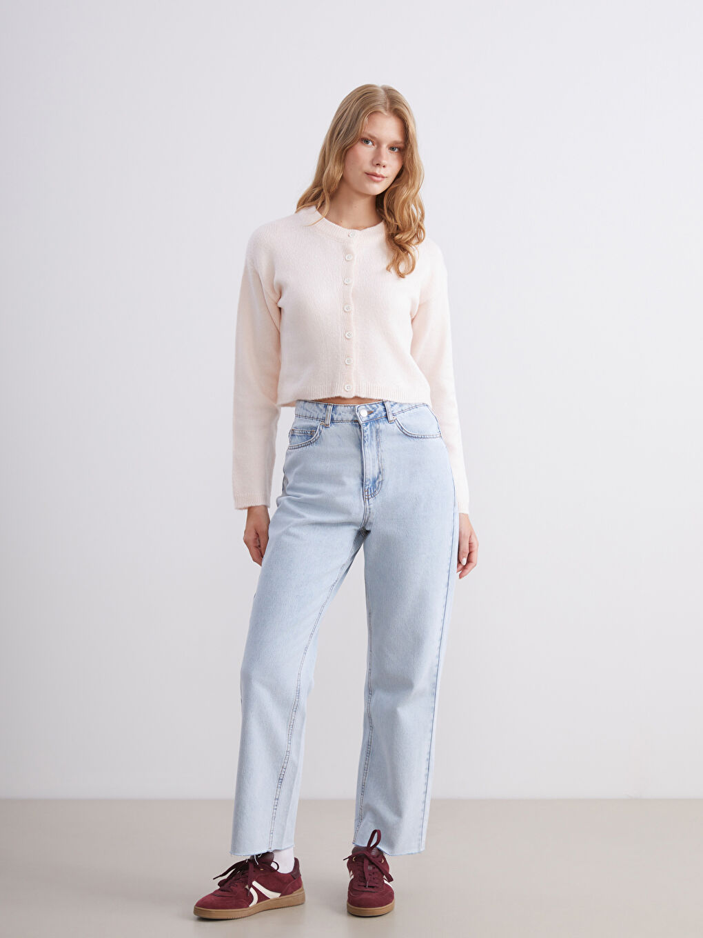 Pembe Bisiklet Yaka Kadın Triko Hırka-1