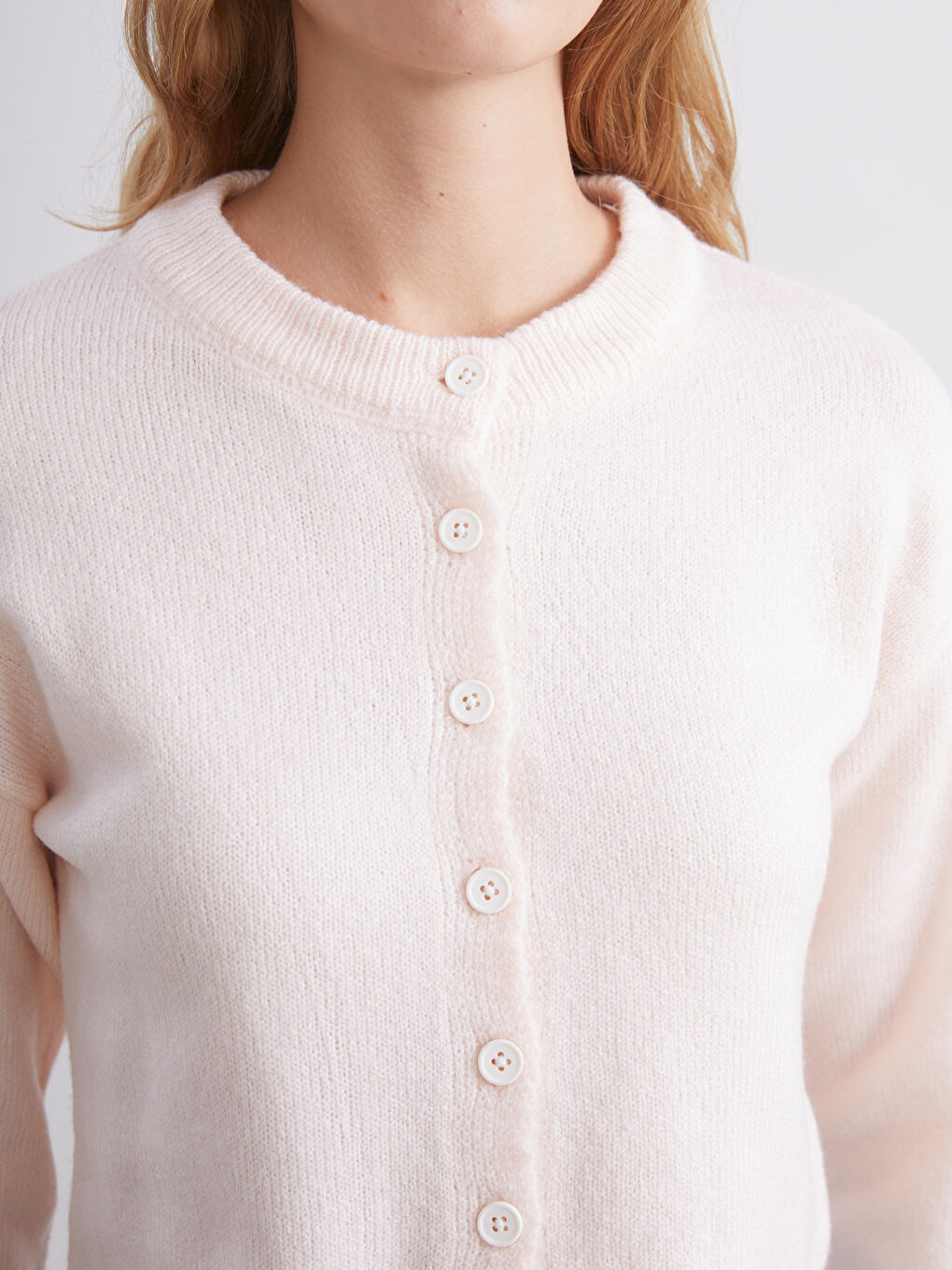 Pembe Bisiklet Yaka Kadın Triko Hırka-2