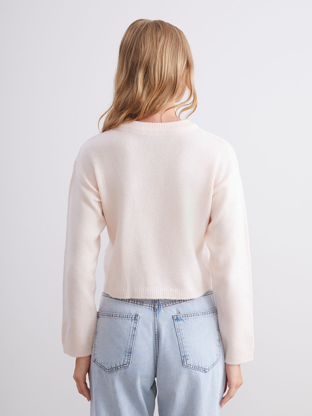 Pembe Bisiklet Yaka Kadın Triko Hırka-3