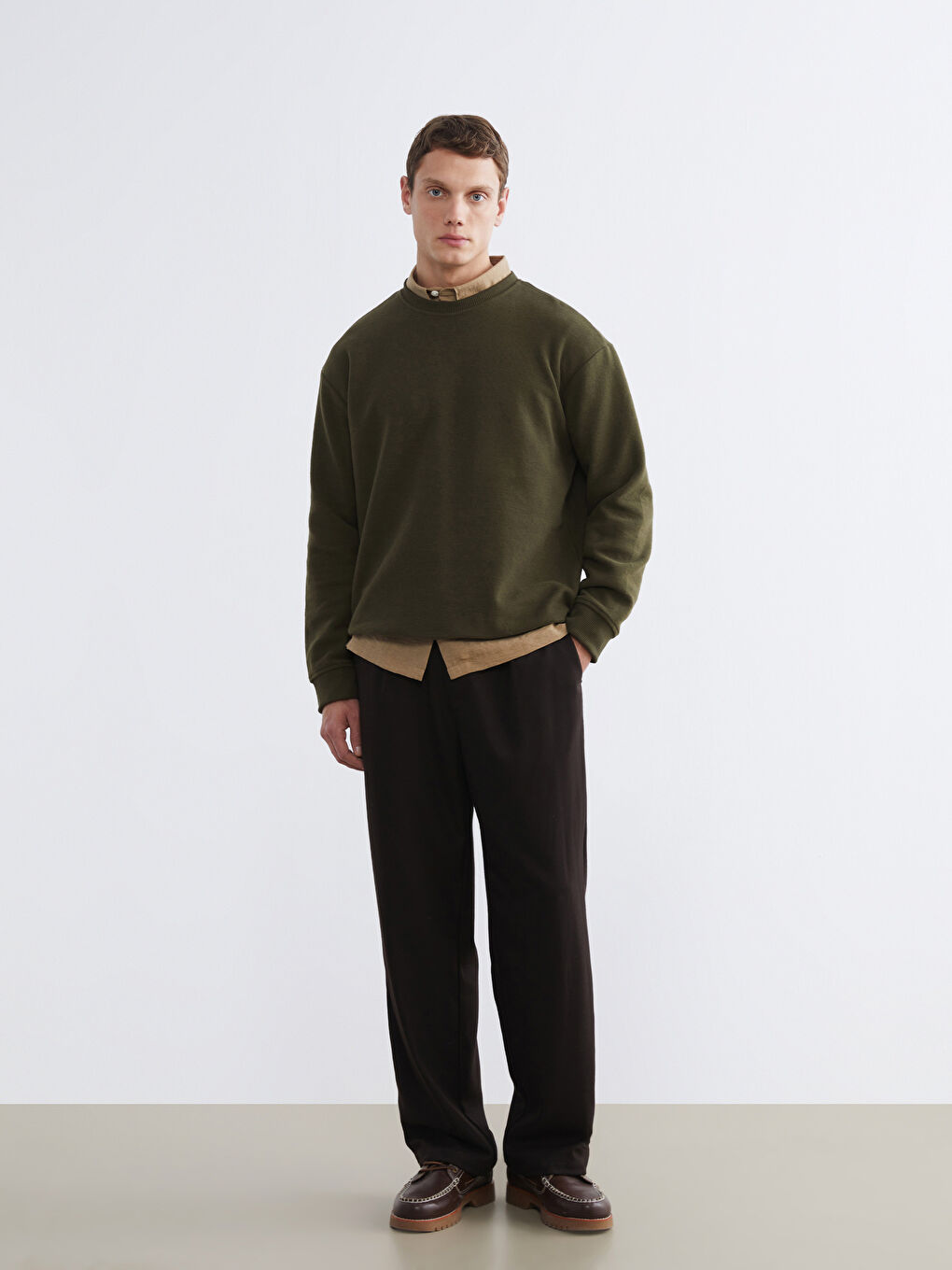 Haki Bisiklet Yaka Erkek Sweatshirt-1