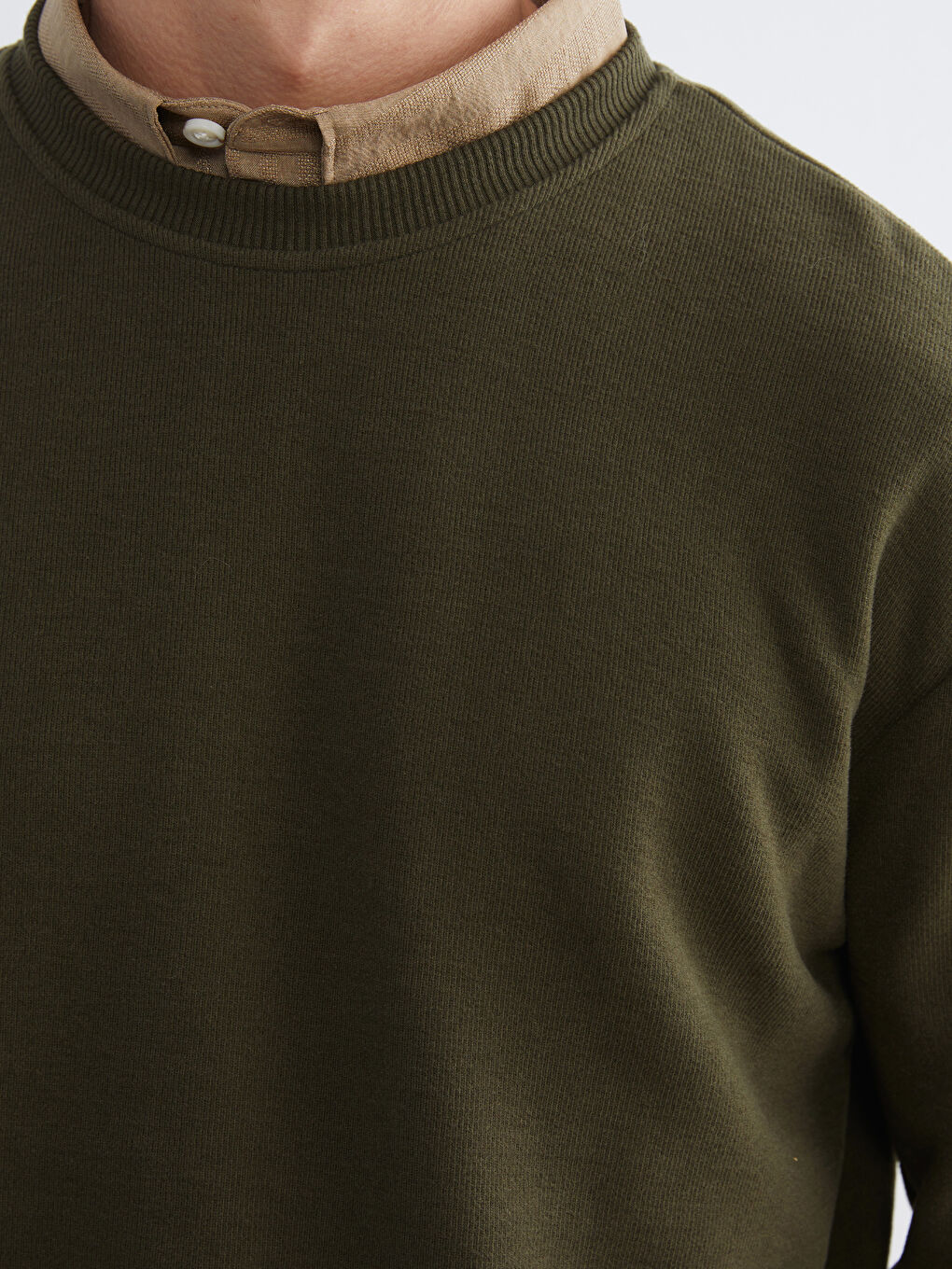 Haki Bisiklet Yaka Erkek Sweatshirt-2