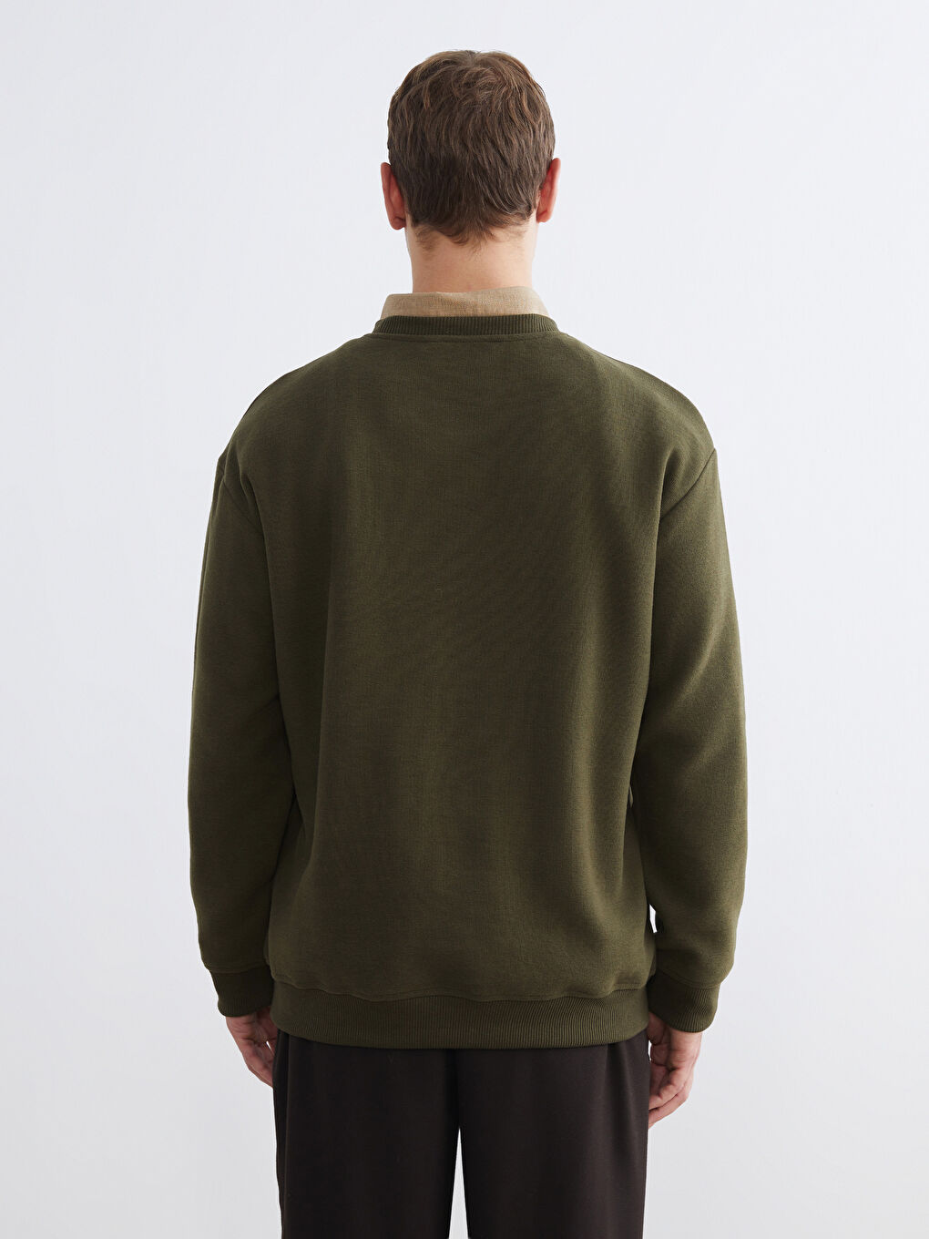 Haki Bisiklet Yaka Erkek Sweatshirt-3