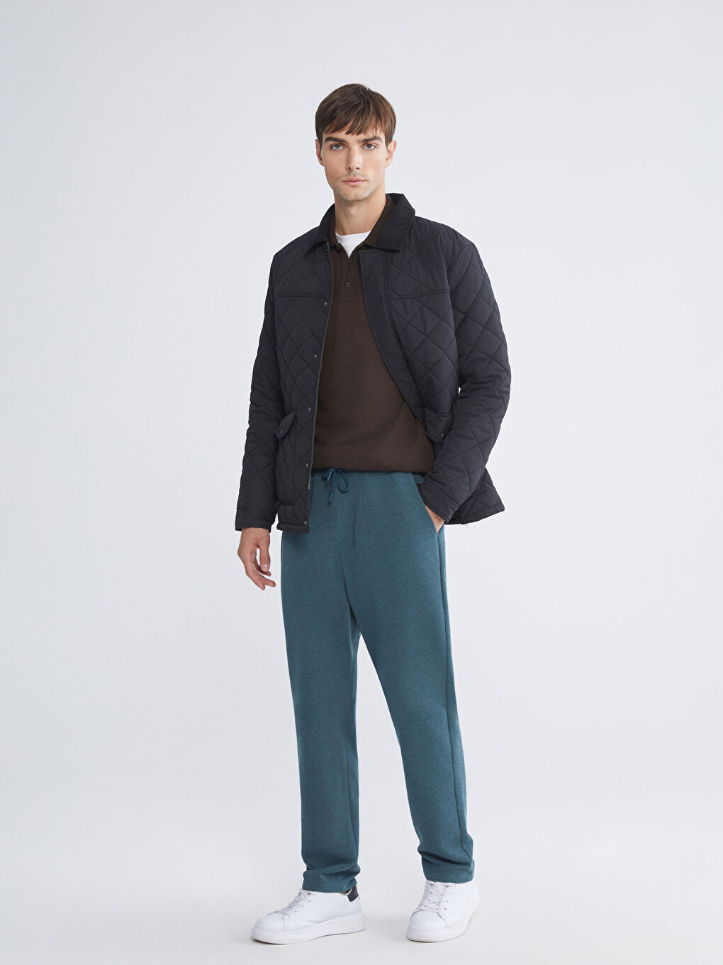 Petrol Standart Kalıp Erkek Kalın Eşofman Altı