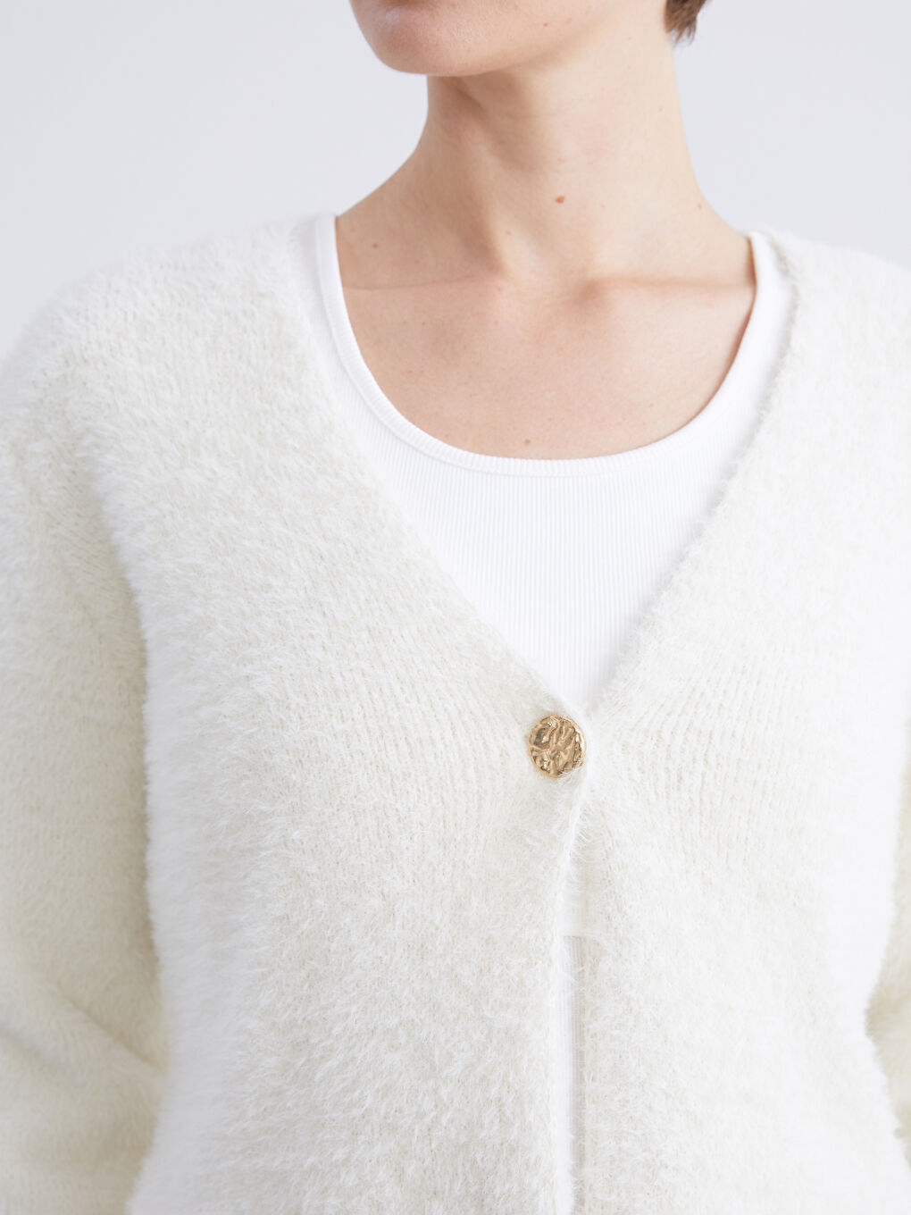 V Neck Women's Plush Knitwear Cardigan-2