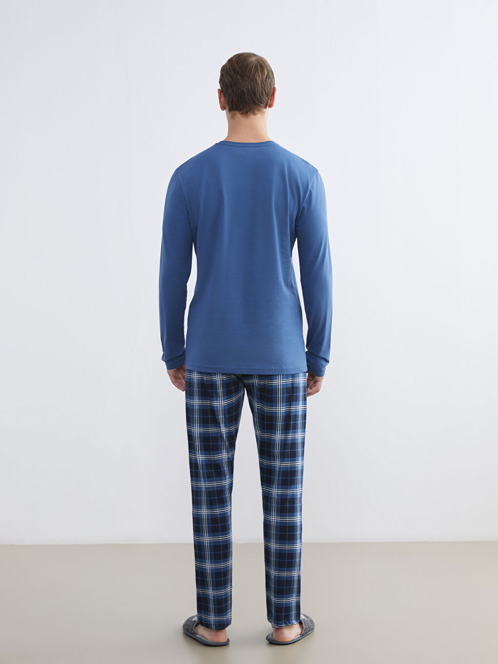 Mavi Bisiklet Yaka Baskılı Erkek Pijama Üst-3