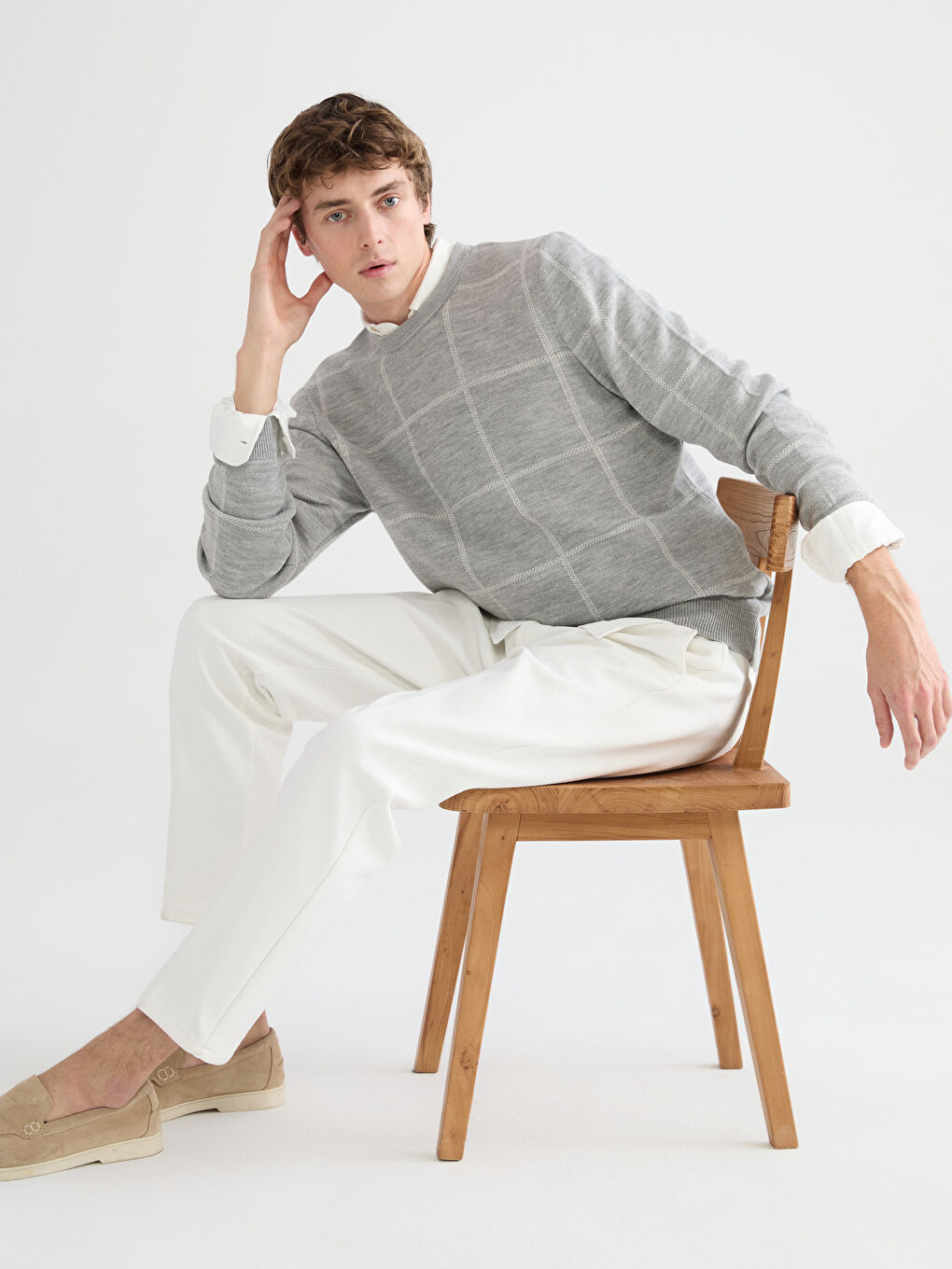 Crew Neck Long Sleeve Men's Tricot Sweater