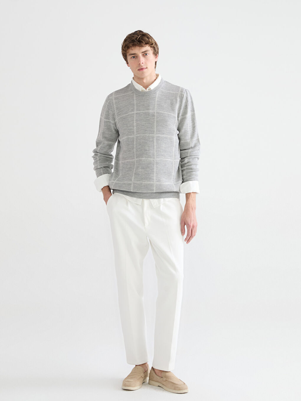 Crew Neck Long Sleeve Men's Tricot Sweater-1