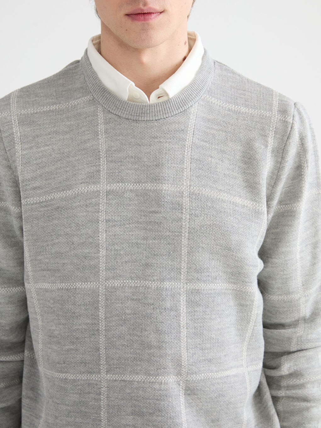 Crew Neck Long Sleeve Men's Tricot Sweater-2
