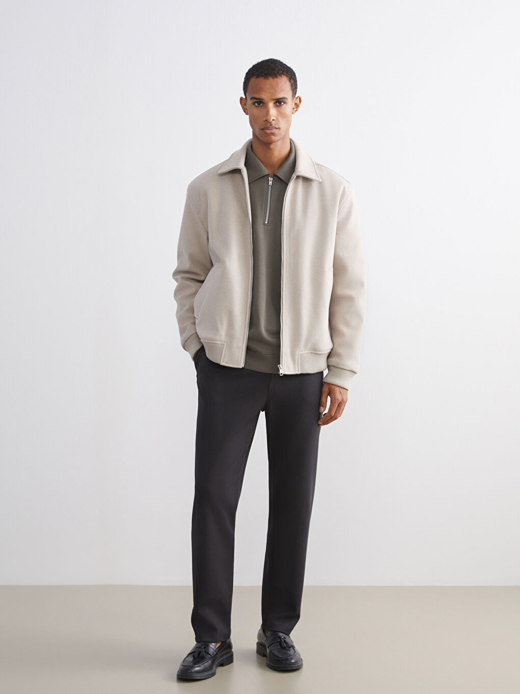 Ерлерге арналған стандартты пішім жағалы мойын пальто-1