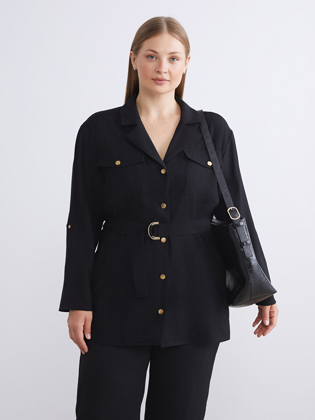 Siyah Beli Kemerli Kadın Ceket-3