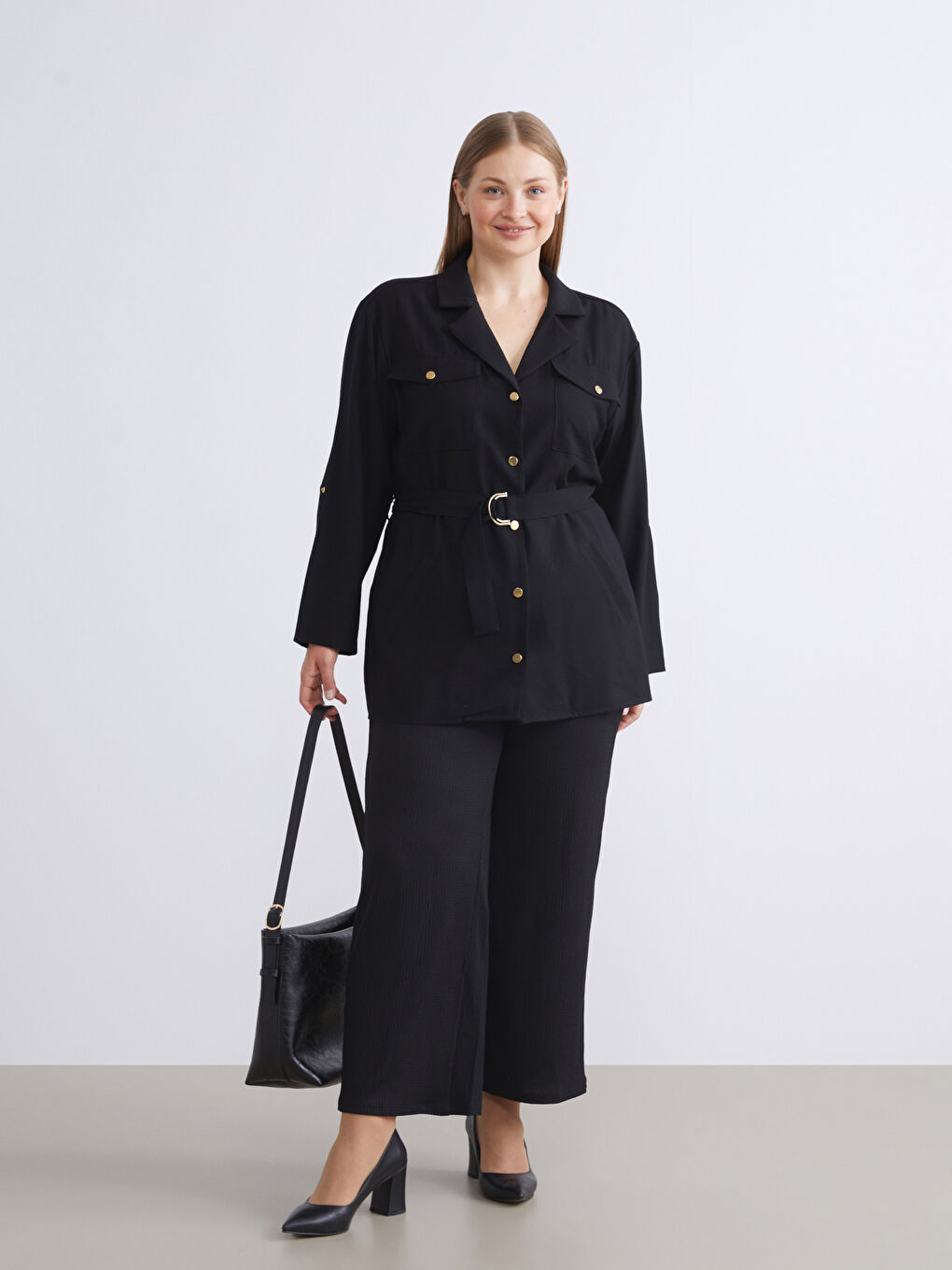 Siyah Beli Kemerli Kadın Ceket-7