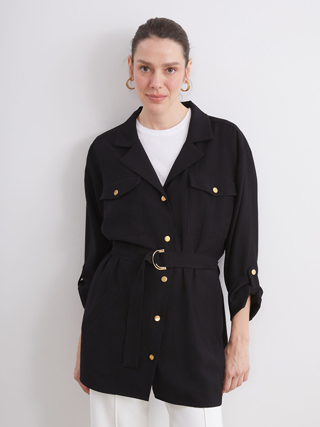 Siyah Beli Kemerli Kadın Ceket-2