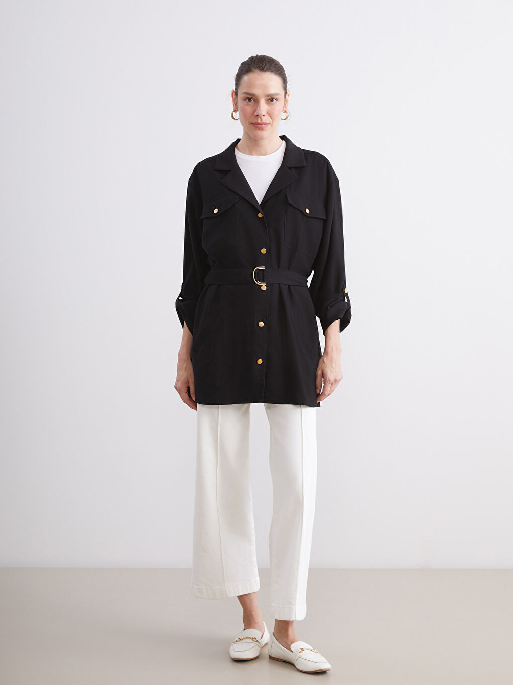 Siyah Beli Kemerli Kadın Ceket-4