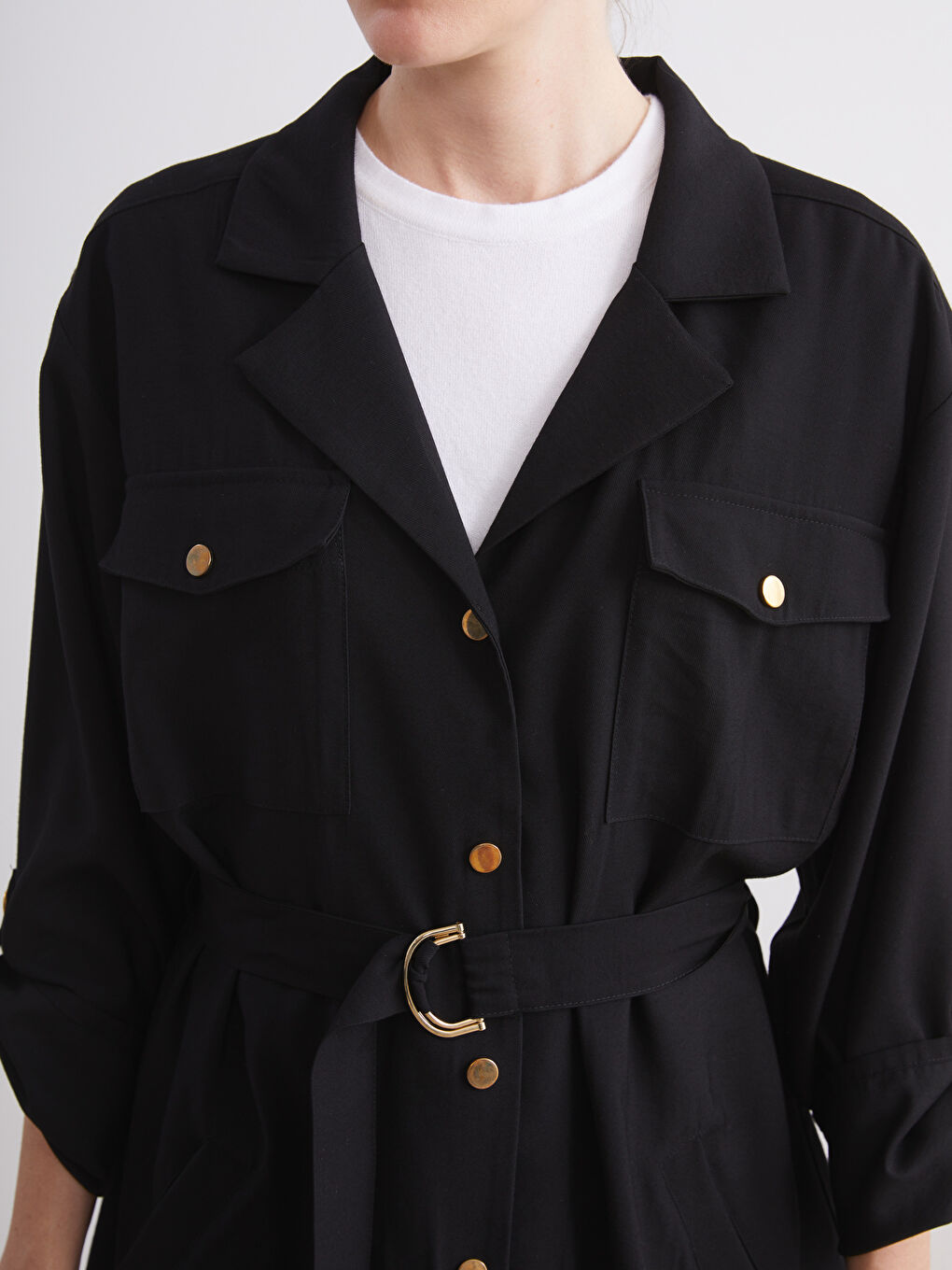 Siyah Beli Kemerli Kadın Ceket-5