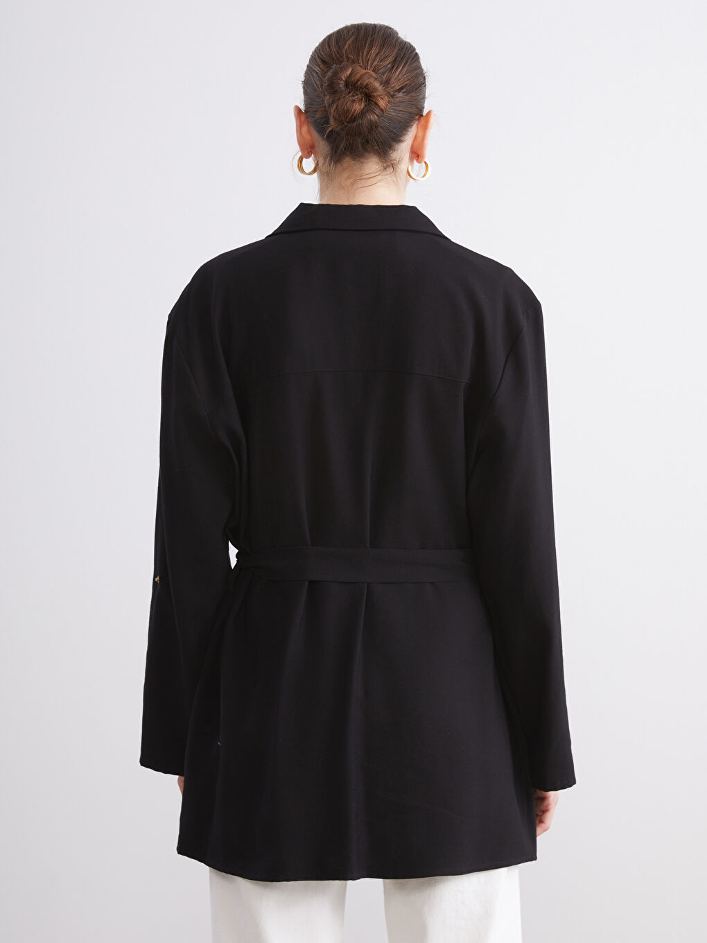 Siyah Beli Kemerli Kadın Ceket-6