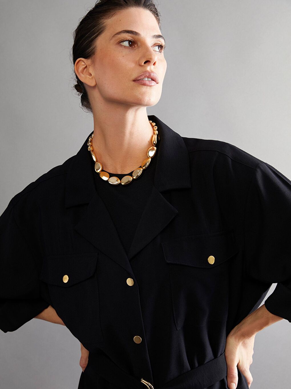 Siyah Beli Kemerli Kadın Ceket-1