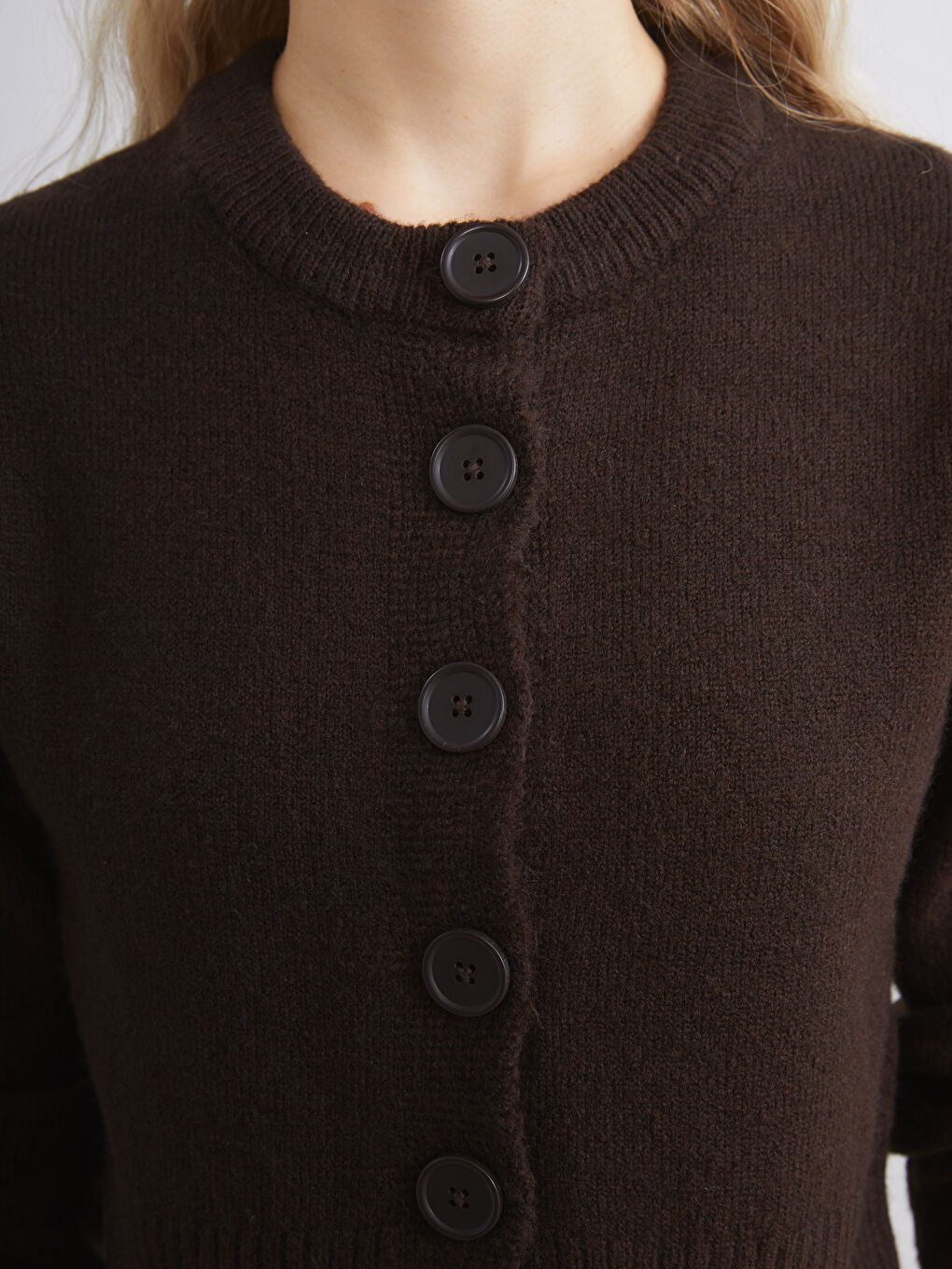 Kahverengi Bisiklet Yaka Kadın Triko Hırka-4