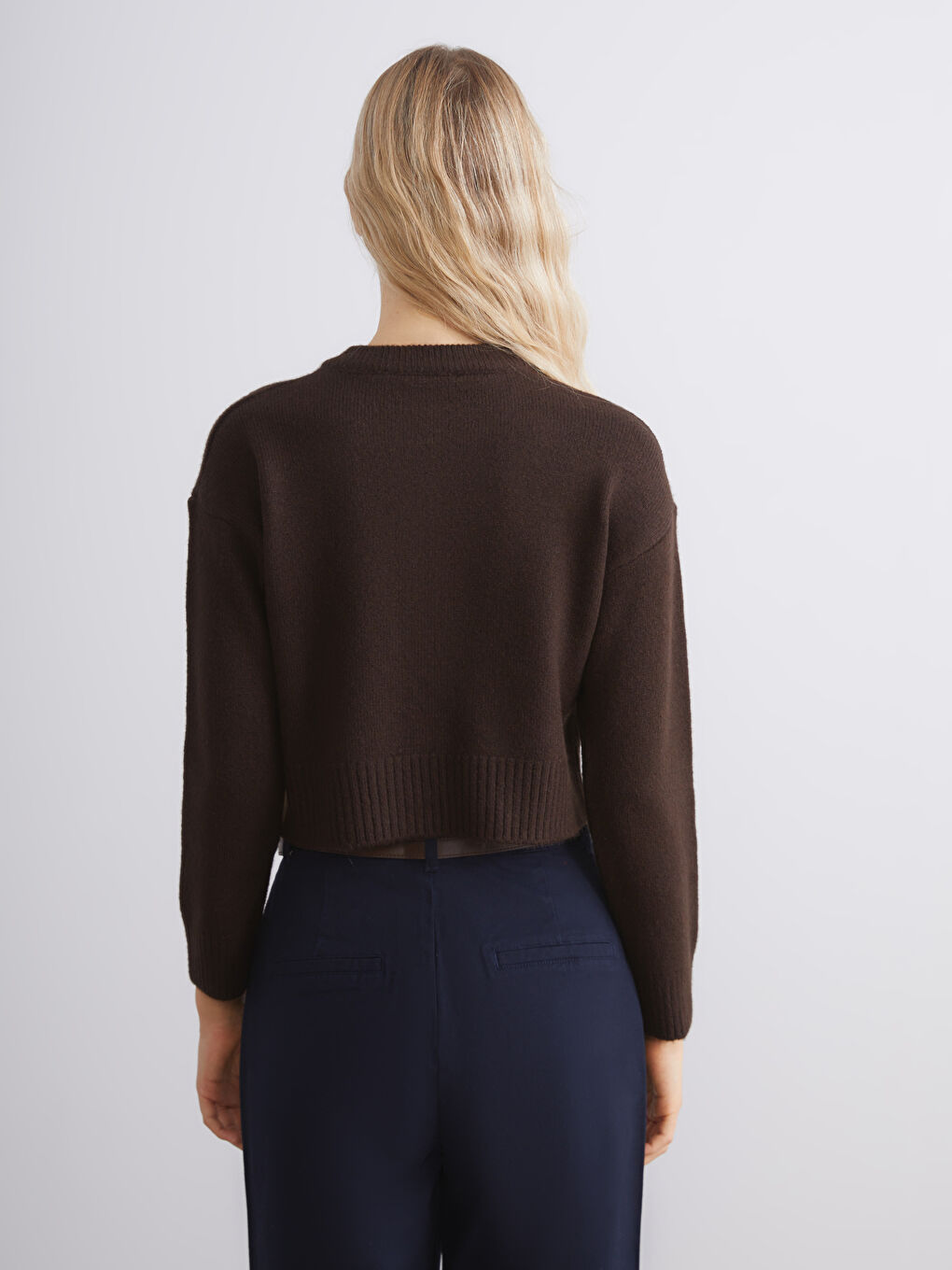 Kahverengi Bisiklet Yaka Kadın Triko Hırka-5