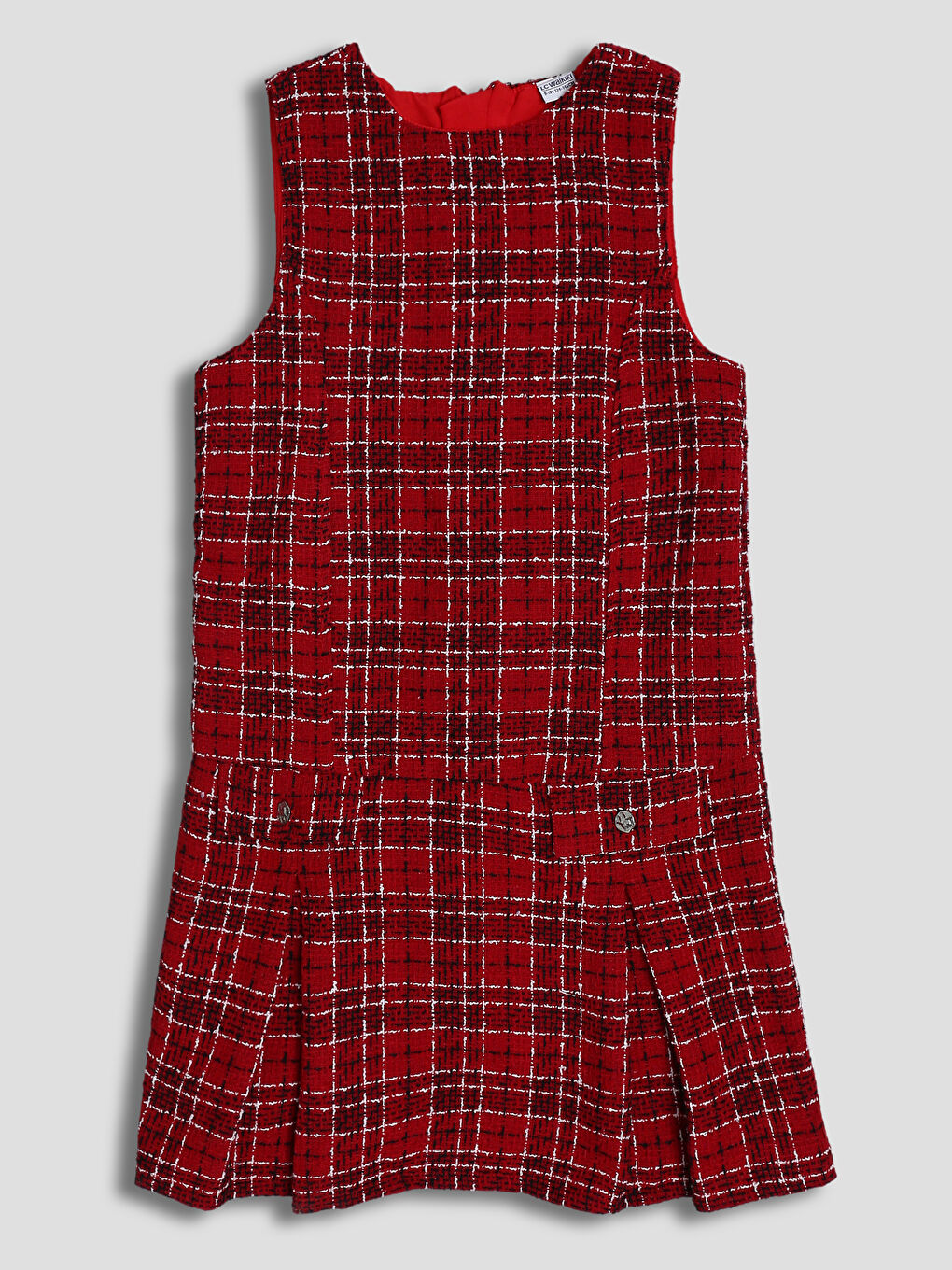 فستان تويد للبنات بياقة دائرية