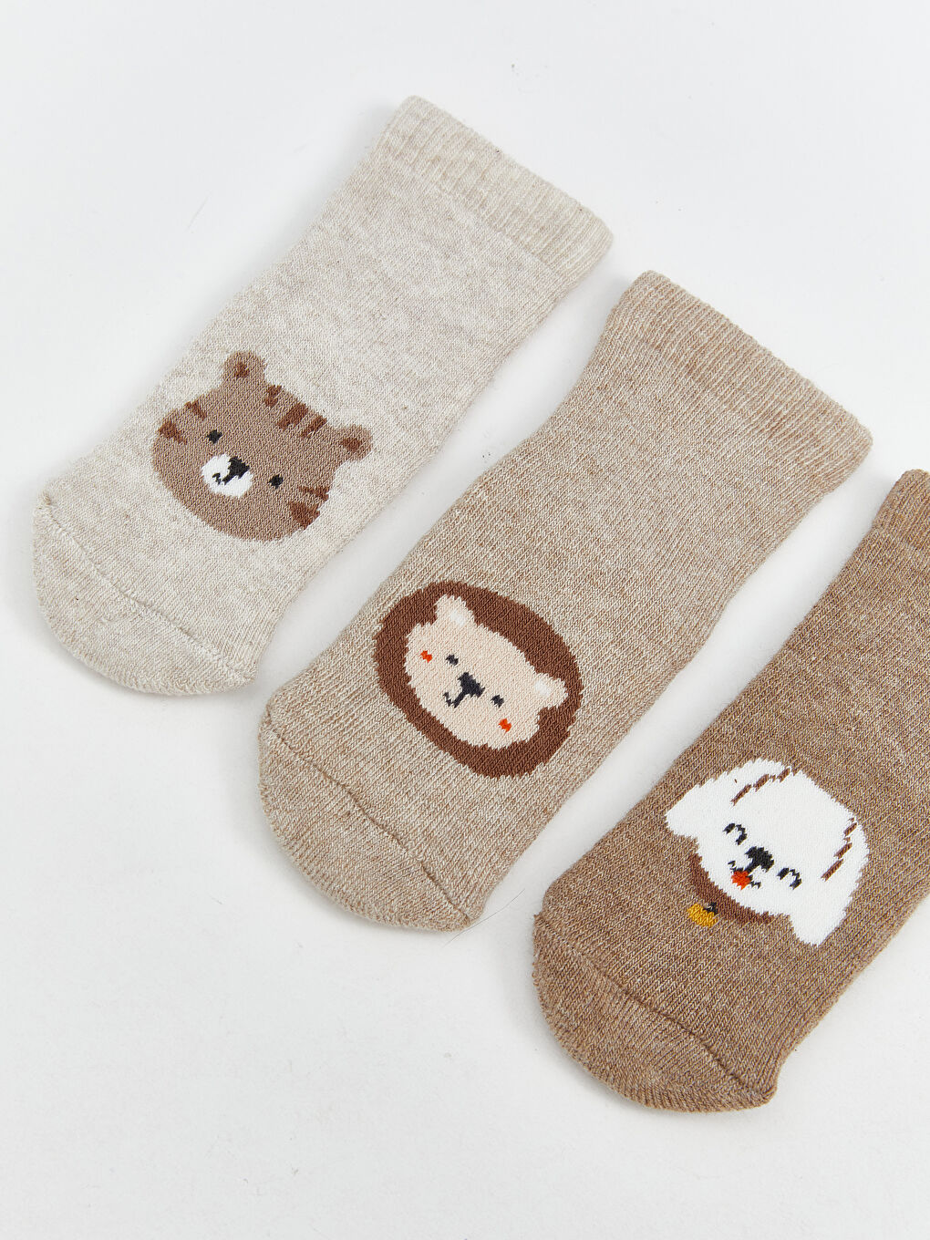 Ekru Desenli Erkek Bebek Havlu Soket Çorap 3'lü-2