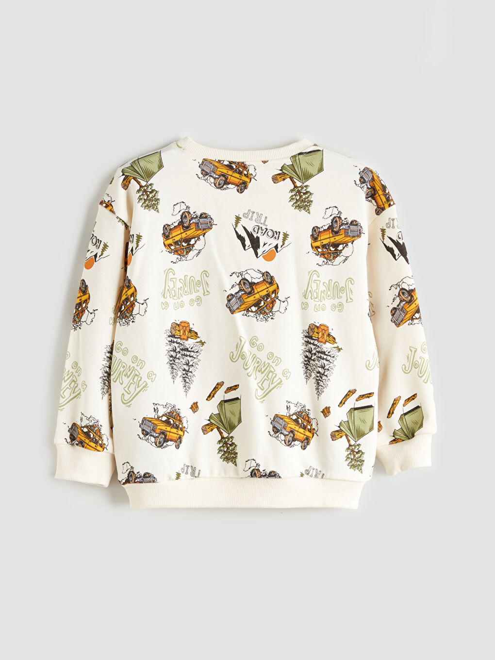 Bej Bisiklet Yaka Erkek Çocuk Sweatshirt-1