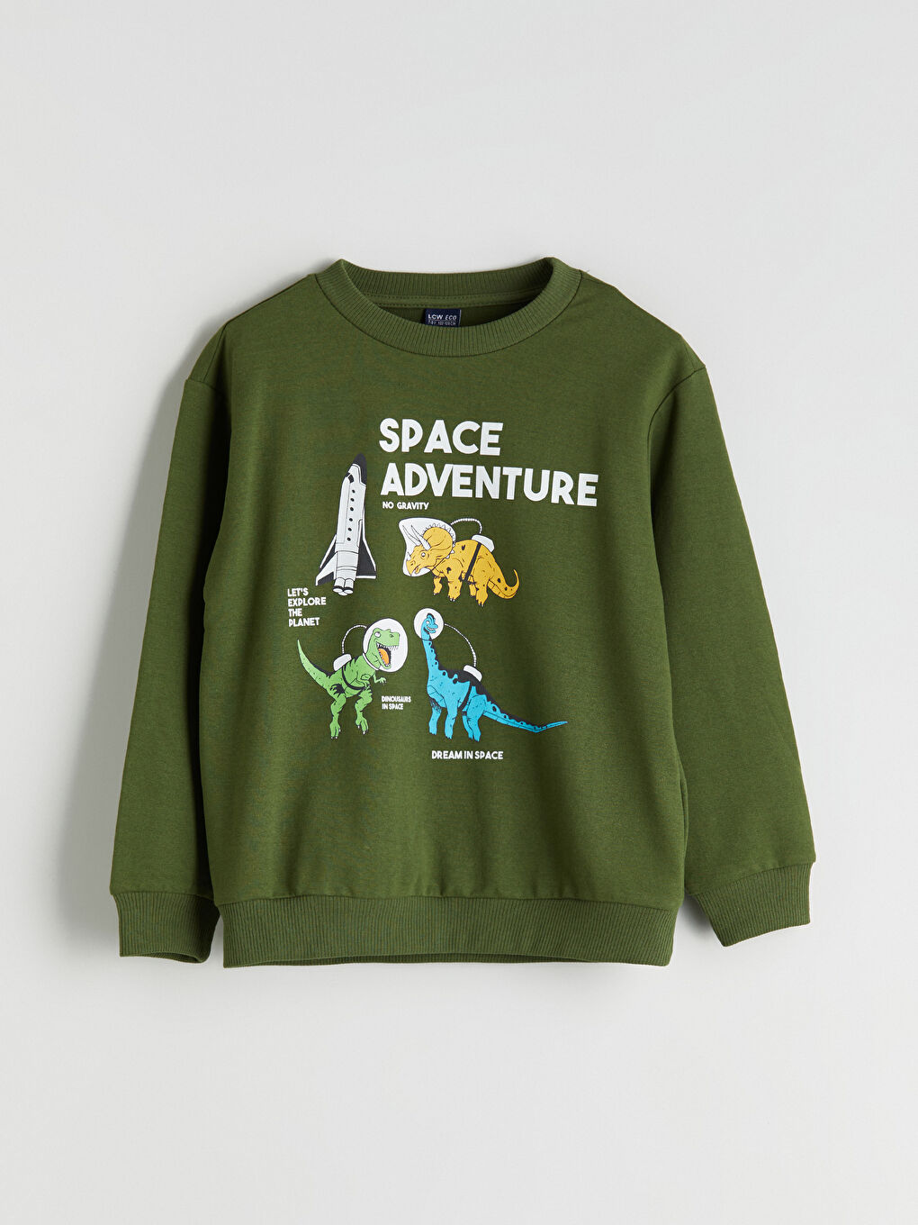 Yeşil Bisiklet Yaka Baskılı Erkek Çocuk Sweatshirt