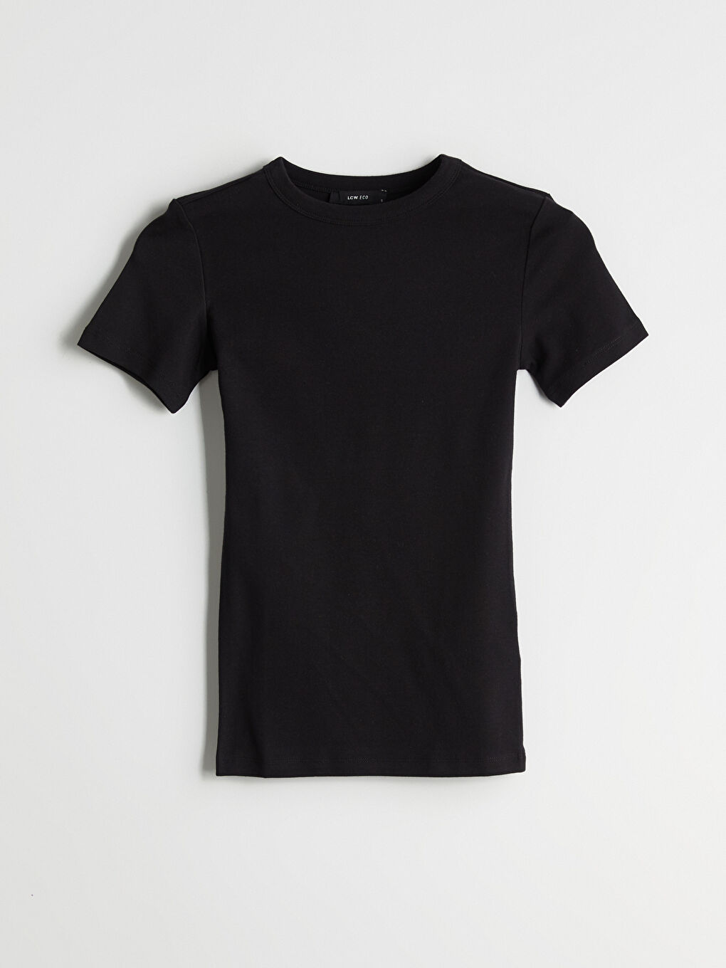 Siyah Bisiklet Yaka Kadın Tişört-4