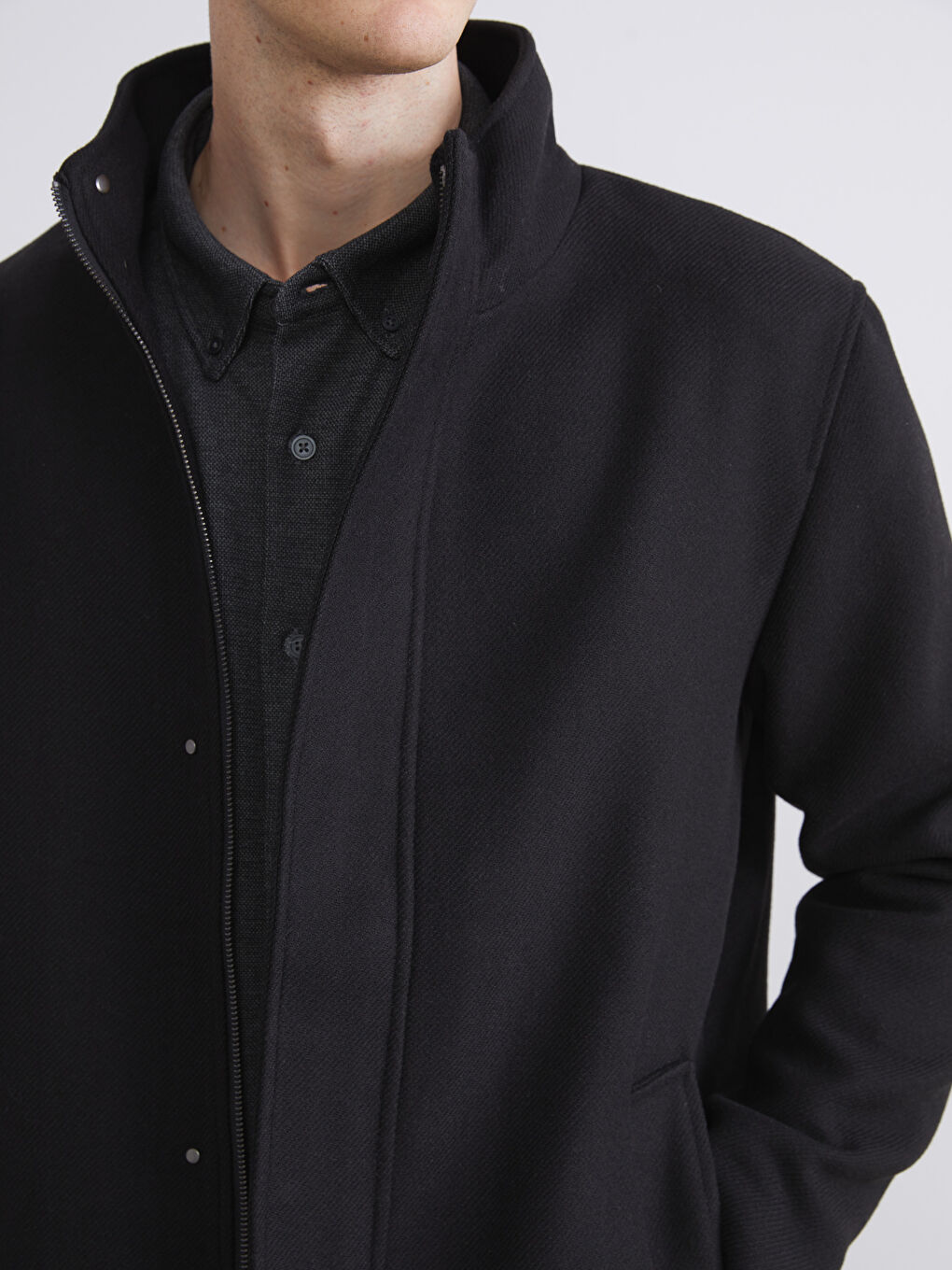 Ерлерге арналған стандартты пішім биік жағалы каше пальто-2