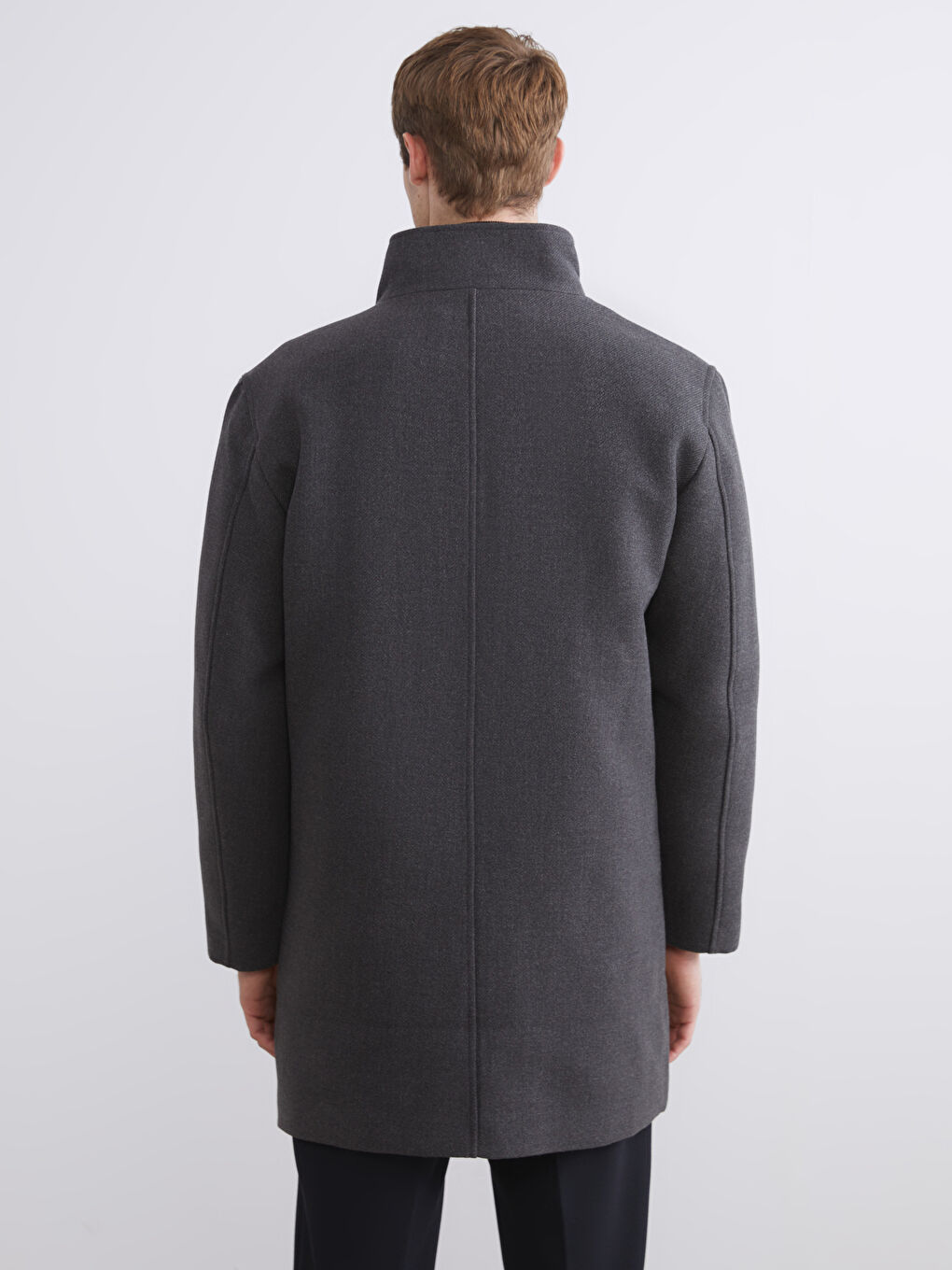 Antrasit Standart Kalıp Dik Yaka Erkek Kaşe Kaban-4