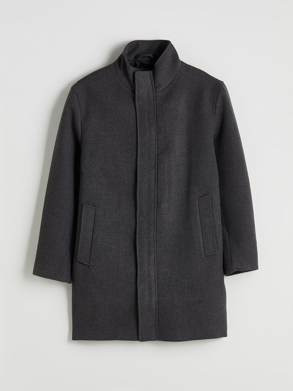 Antrasit Standart Kalıp Dik Yaka Erkek Kaşe Kaban-5