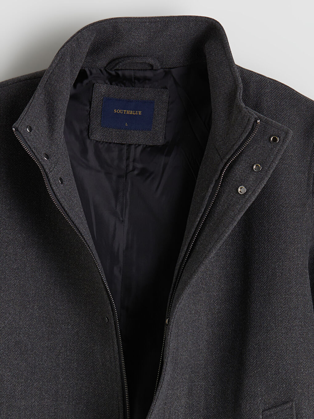 Antrasit Standart Kalıp Dik Yaka Erkek Kaşe Kaban-6