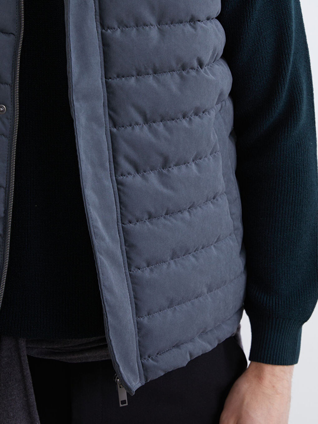 Antrasit Standart Kalıp Dik Yaka Erkek Şişme Yelek-2