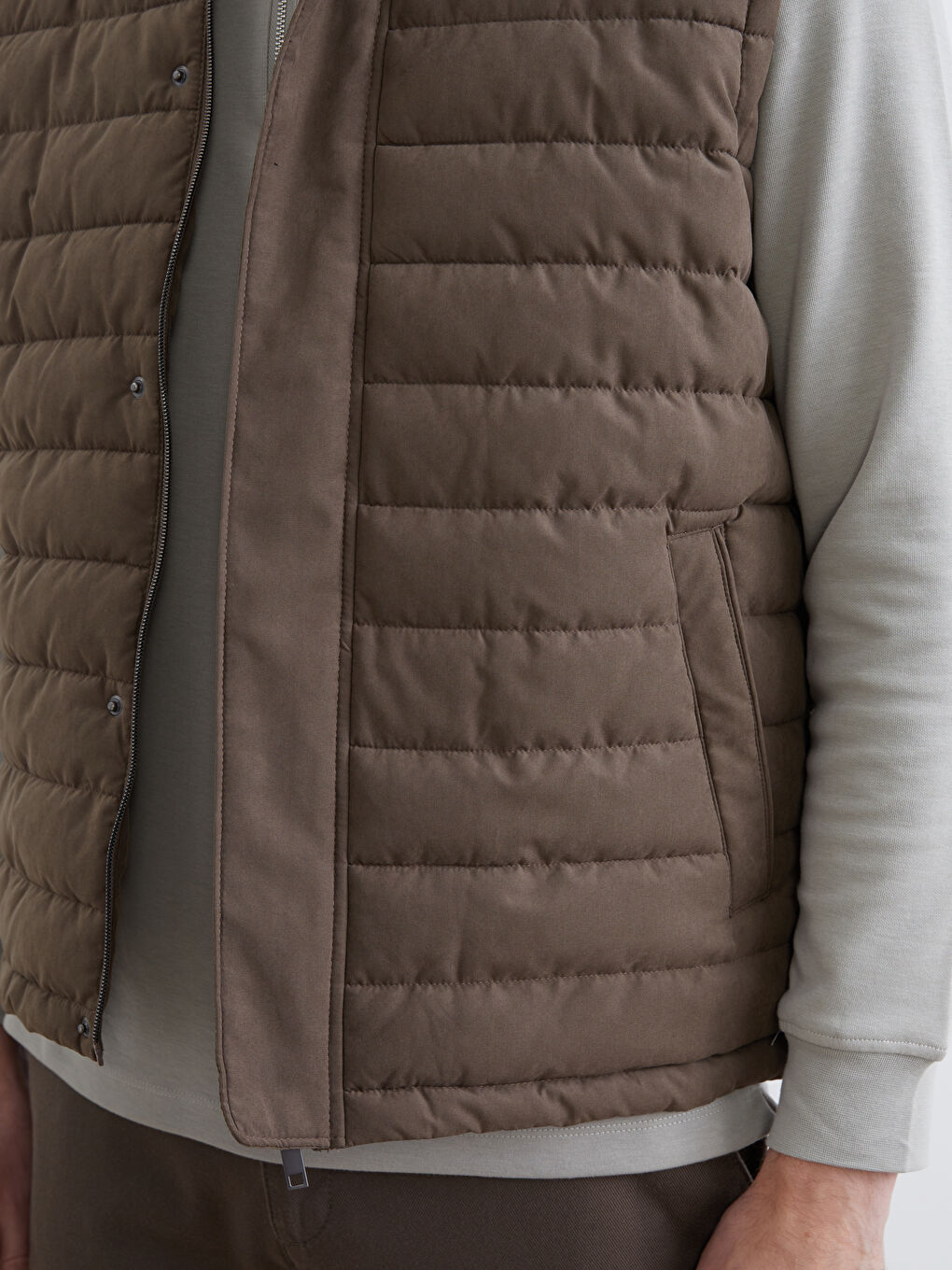 Kahverengi Standart Kalıp Dik Yaka Erkek Şişme Yelek-2