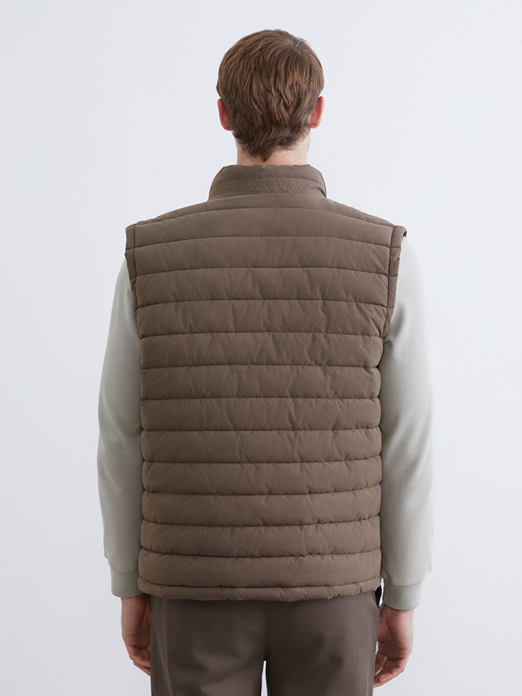 Kahverengi Standart Kalıp Dik Yaka Erkek Şişme Yelek-4