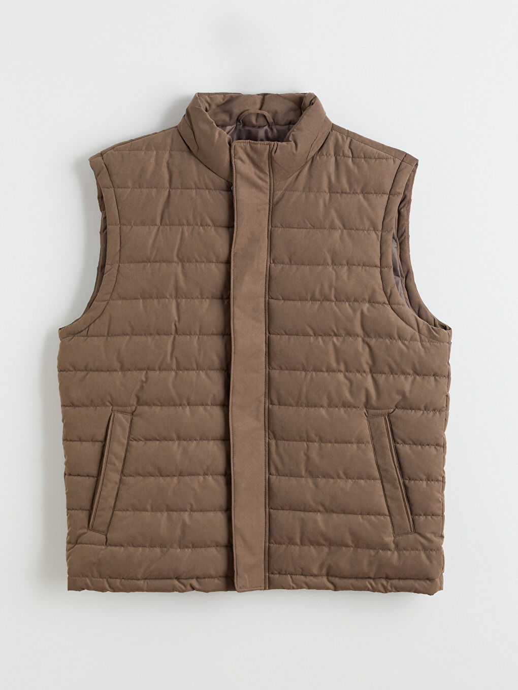 Kahverengi Standart Kalıp Dik Yaka Erkek Şişme Yelek-5