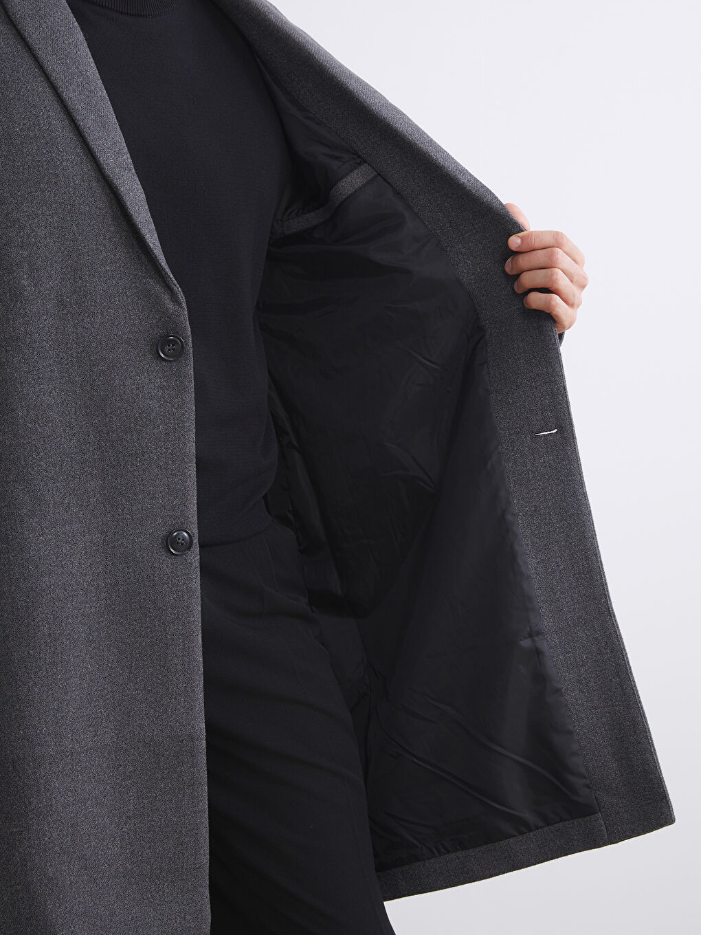 Antrasit Standart Kalıp Erkek Kaşe Kaban-2