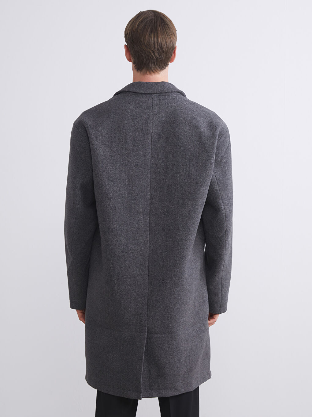 Antrasit Standart Kalıp Erkek Kaşe Kaban-4