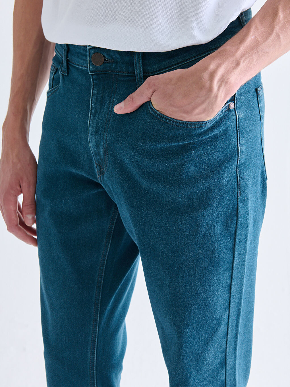 Yeşil 779 Regular Fit İçi Polarlı Kışlık Erkek Jean Pantolon-2