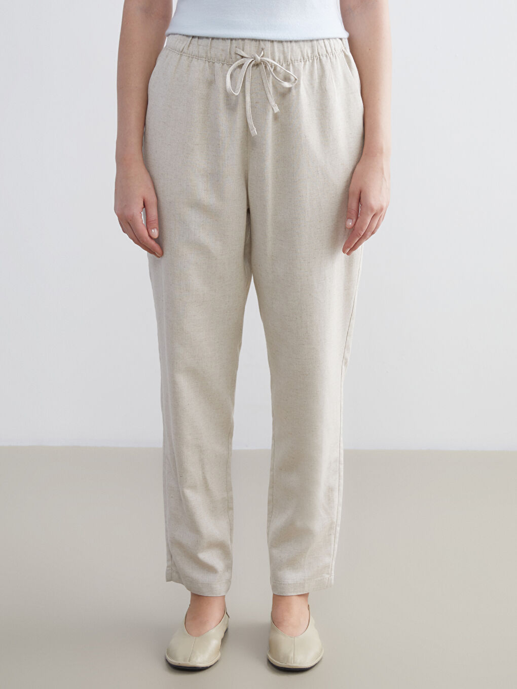 Women's Elastic Waist Linen Blend Trousers-1