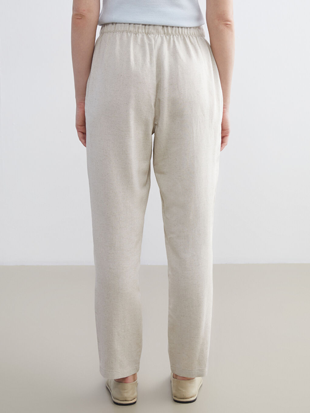 Women's Elastic Waist Linen Blend Trousers-3