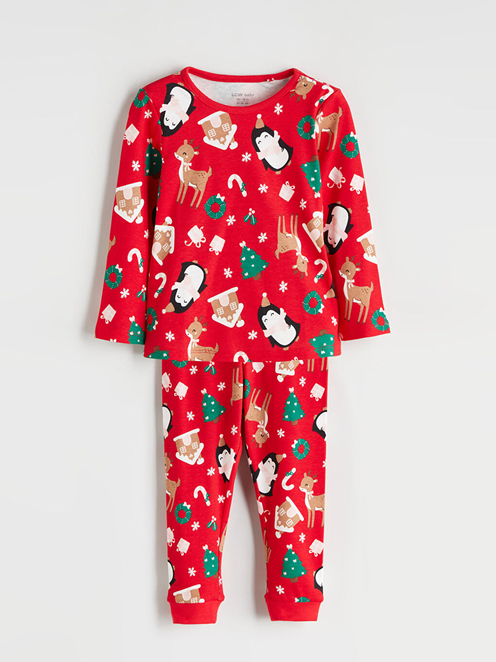 Crew Neck Christmas Themed Baby Girls' Pyjama Set