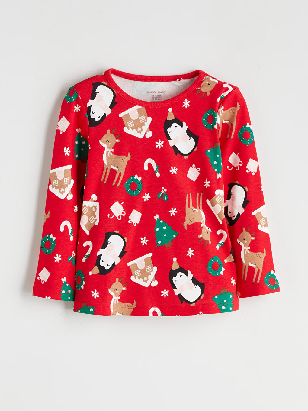 Crew Neck Christmas Themed Baby Girls' Pyjama Set-1