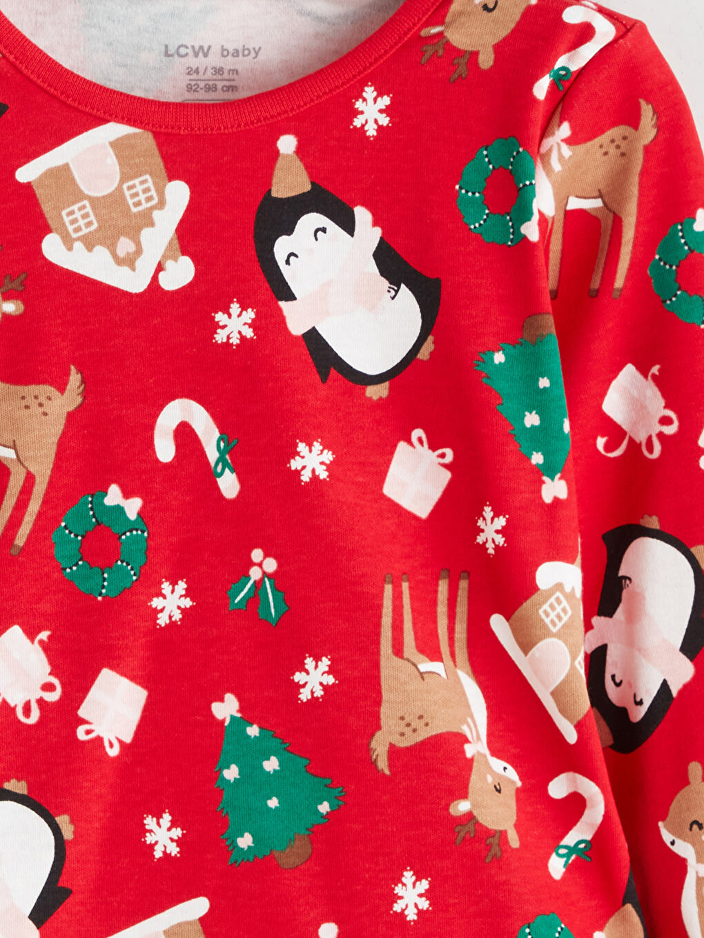 Crew Neck Christmas Themed Baby Girls' Pyjama Set-5