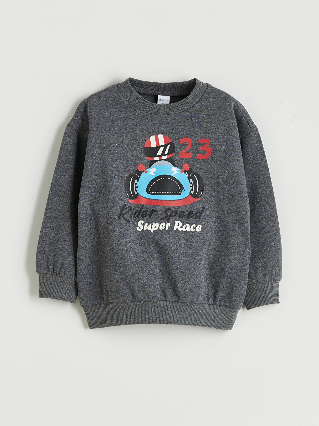 Gri Bisiklet Yaka Baskılı Erkek Çocuk Sweatshirt