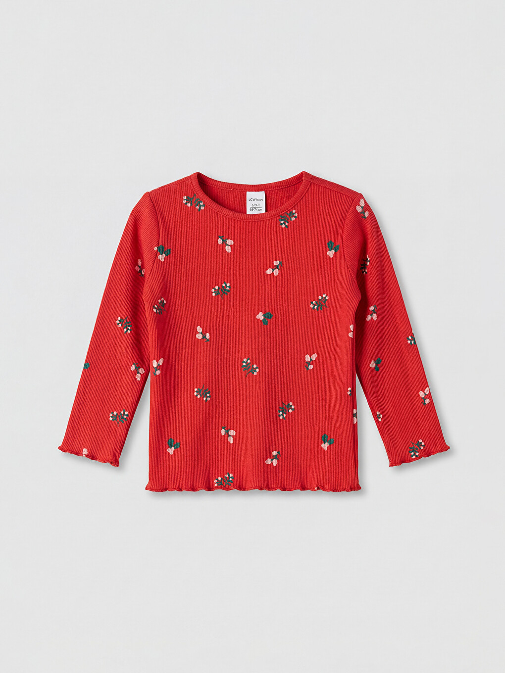 Kırmızı Çiçek Desenli Kız Bebek Pijama Takımı-1