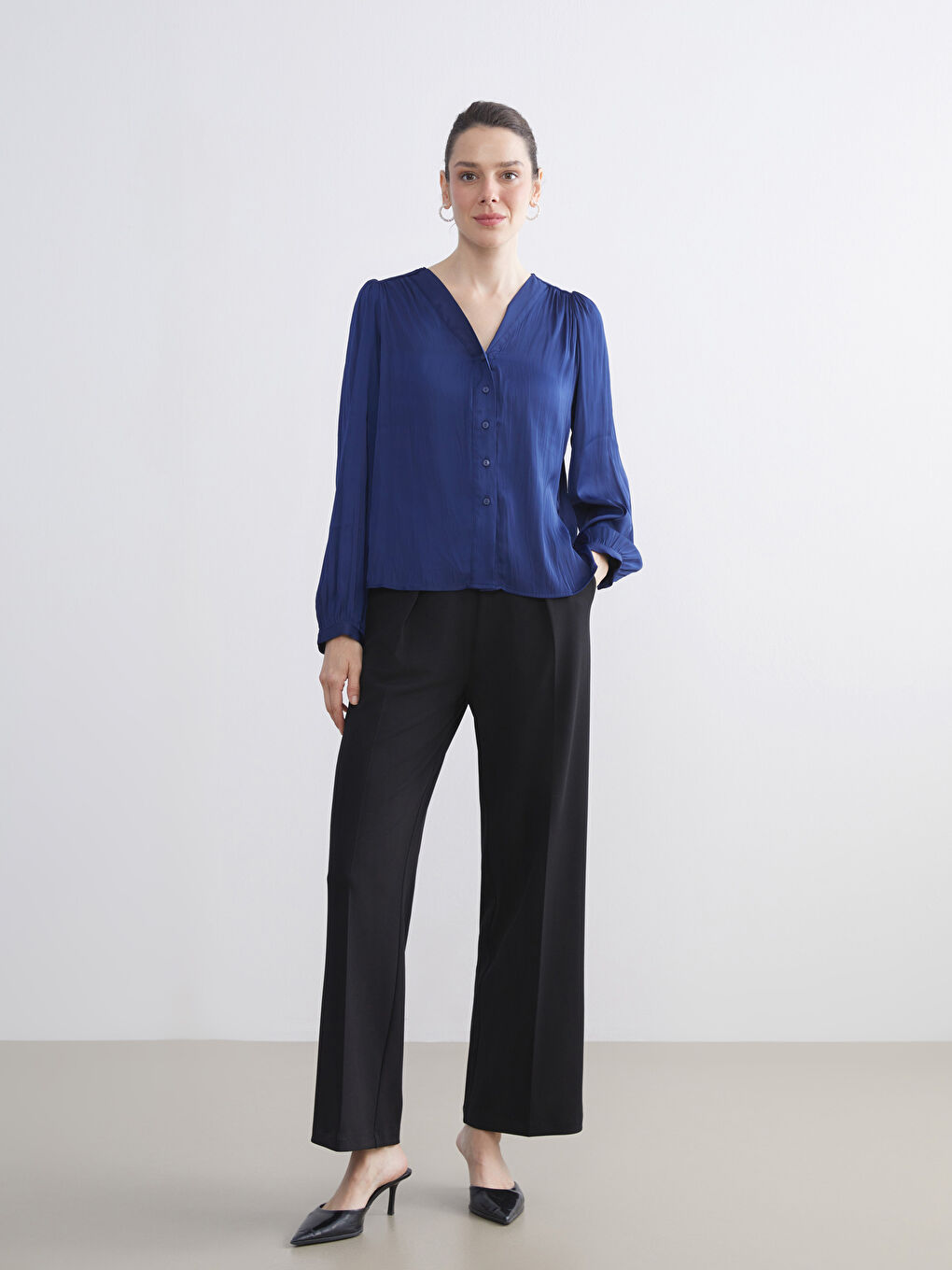 Әйелдер көк Блузка-1