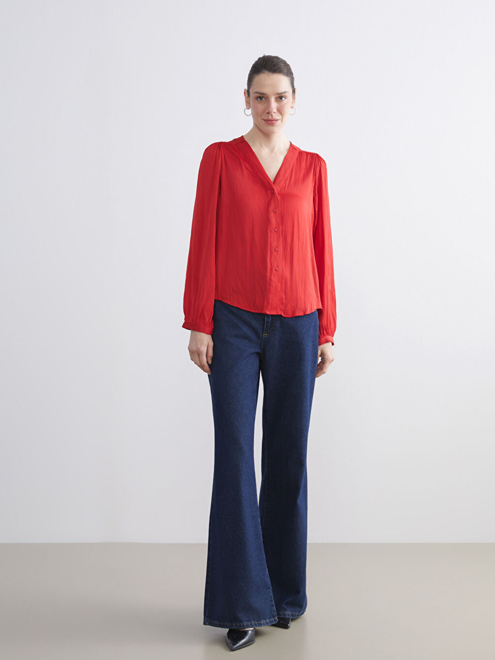 Әйелдер қызыл Блузка-1