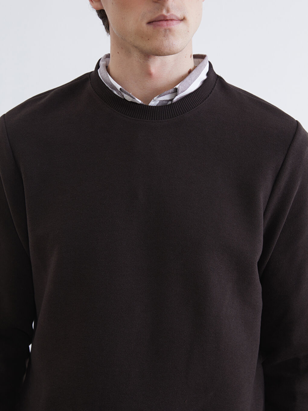 Kahverengi Bisiklet Yaka Erkek Sweatshirt-2