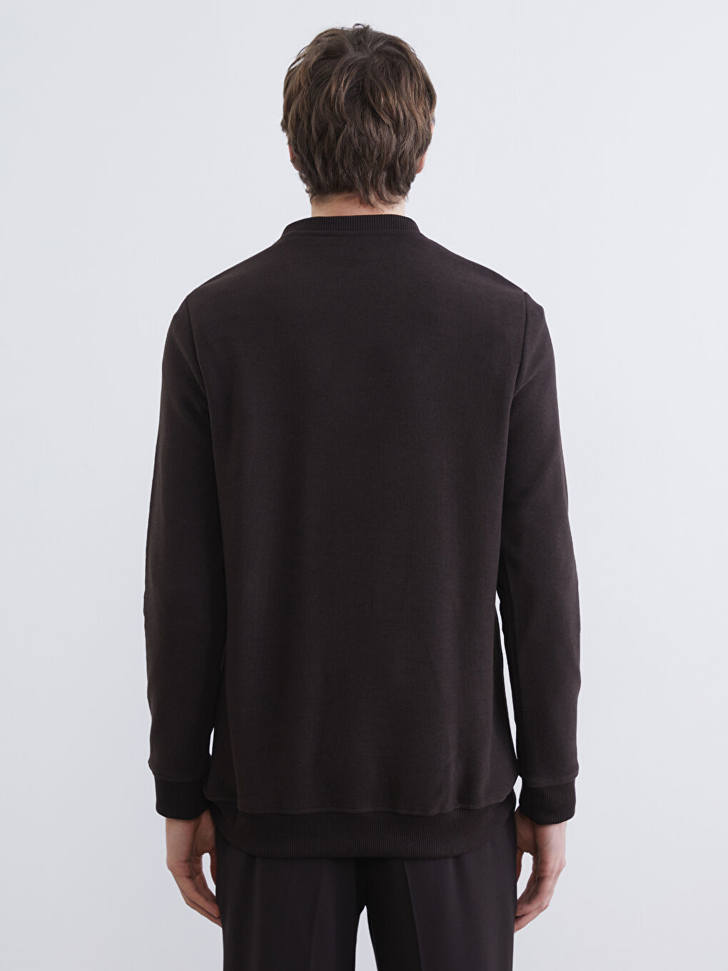 Kahverengi Bisiklet Yaka Erkek Sweatshirt-3